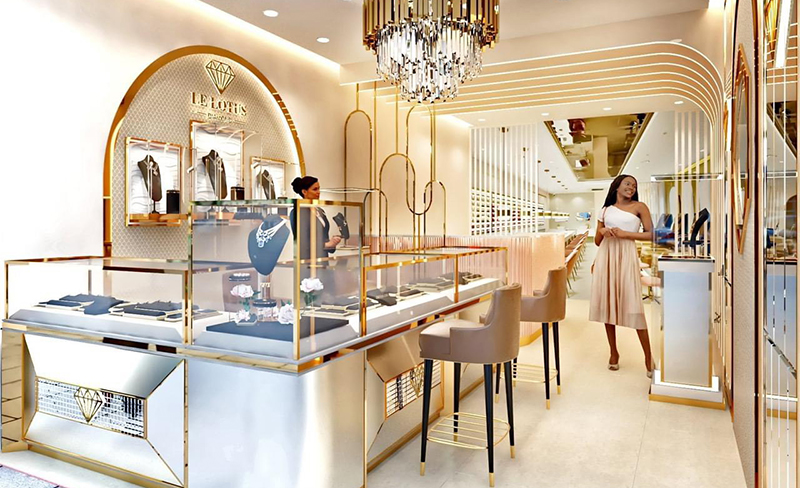 Tủ vàng kính màu vàng gold sang trọng