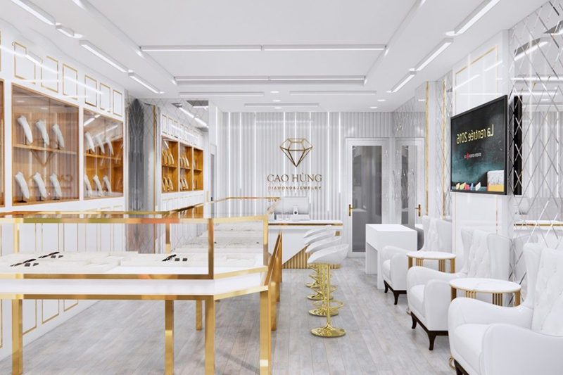 Tủ vàng thiết kế tinh tế và hiện đại với kính cường lực và khung vàng gold quý phái